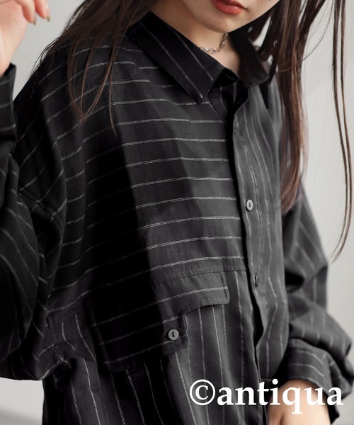 antiqua(アンティカ)の「フェイクポケットシャツ(シャツ/ブラウス・レディース・ブラック/ベージュ/グレー・ONESIZE)」の4枚目の写真