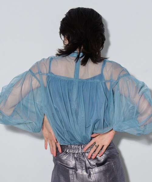 GALLEST（ギャレスト）の「◆チュールフォルムブラウス（シャツ/ブラウス・レディース・ライトブルー/ブラック/アイボリー・38）」の5枚目の写真