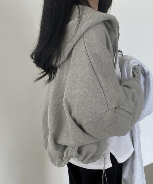 deux amour（ドゥーザムール）の「ドロストショートジップパーカー（パーカー・レディース・ライトグレー/グレー・FREE）」の11枚目の写真