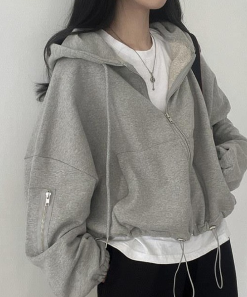 deux amour（ドゥーザムール）の「ドロストショートジップパーカー（パーカー・レディース・ライトグレー/グレー・FREE）」の12枚目の写真