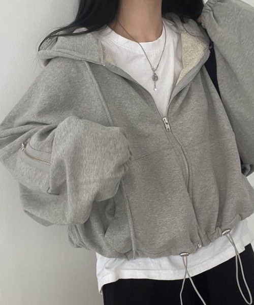 deux amour（ドゥーザムール）の「ドロストショートジップパーカー（パーカー・レディース・ライトグレー/グレー・FREE）」の9枚目の写真
