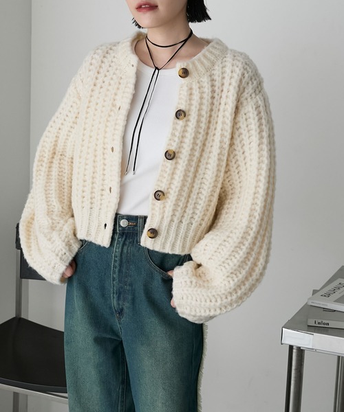 forksy.(フォルクシー)の「【forksy.】ボリュームスリーブローゲージメランジニットカーディガン(カーディガン/ボレロ・レディース・グレー/アイボリー/ベージュ/ネイビー・FREE)」の6枚目の写真