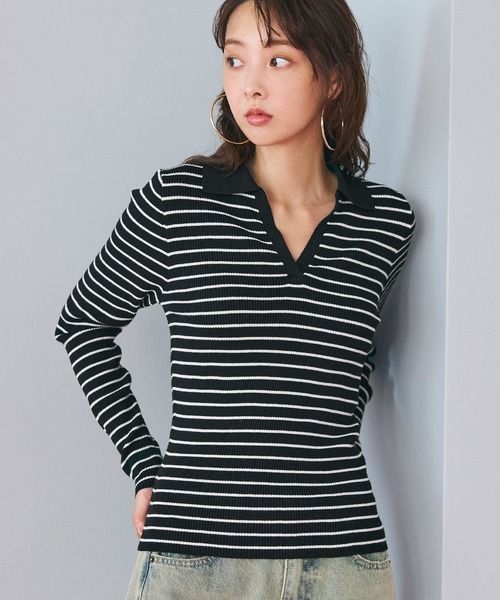 coca(coca)(コカ)の「【WEB限定セール】リブポロニット(ニット/セーター・レディース・ブラック/アイボリー/B/A・L/M)」の3枚目の写真