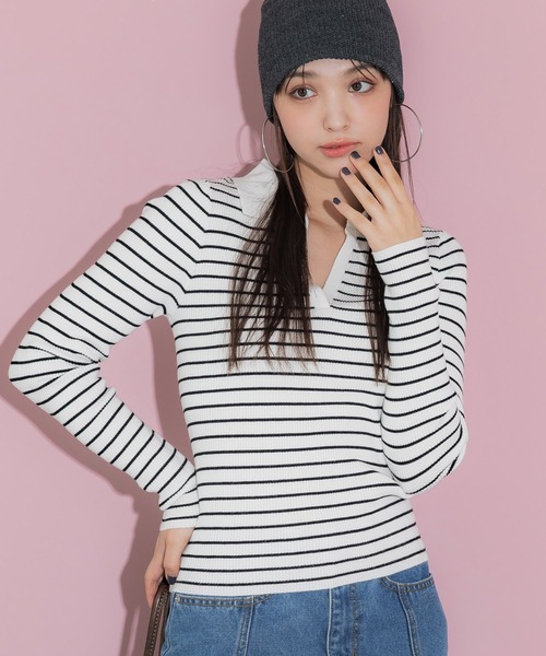 coca(coca)(コカ)の「【WEB限定セール】リブポロニット(ニット/セーター・レディース・ブラック/アイボリー/B/A・L/M)」の4枚目の写真
