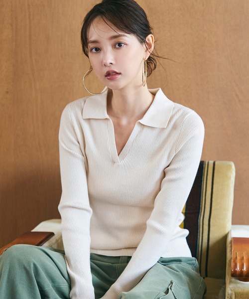 RITSUKO コレクションライン ニットプリーツコート ほぼ未使用 洗える】1枚でこなれ見え 配色ライン リブハイネックニット