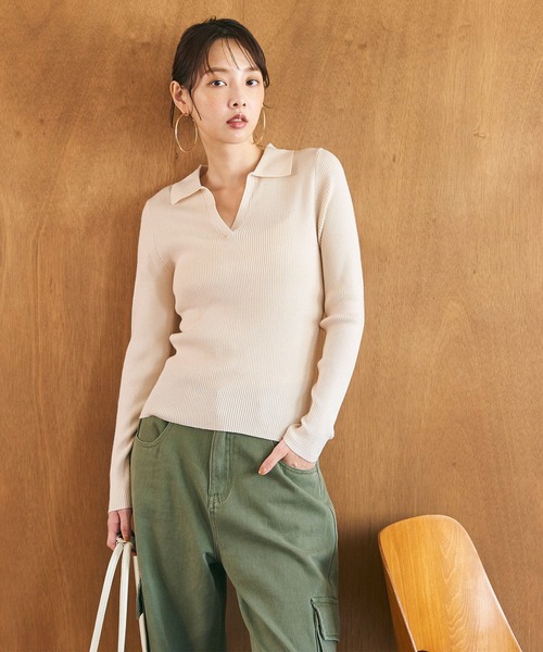 coca(coca)(コカ)の「【WEB限定セール】リブポロニット(ニット/セーター・レディース・ブラック/アイボリー/B/A・L/M)」の12枚目の写真