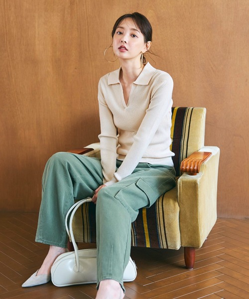 ニット・セーター IONSEOUL Rib Collar Knit JE150 Lowen Collar Cable Short Sleeve Knit (8color) (ASCLO/ニット