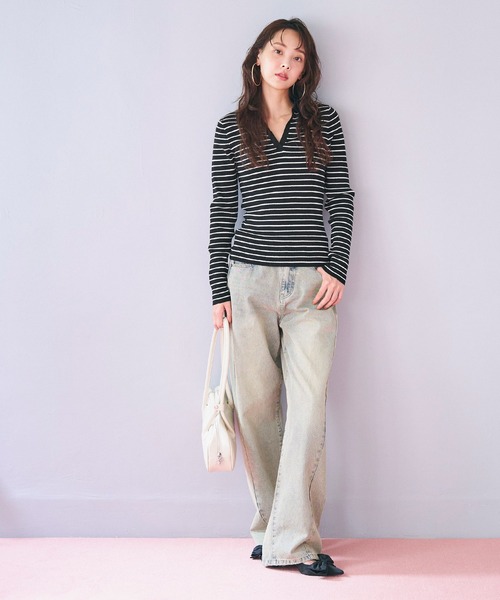 coca(coca)(コカ)の「【WEB限定セール】リブポロニット(ニット/セーター・レディース・ブラック/アイボリー/B/A・L/M)」の8枚目の写真