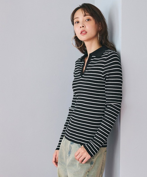 coca(coca)(コカ)の「【WEB限定セール】リブポロニット(ニット/セーター・レディース・ブラック/アイボリー/B/A・L/M)」の7枚目の写真