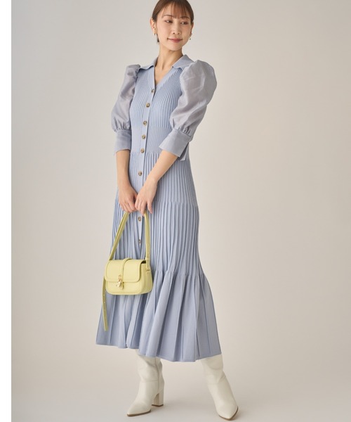 CELFORD セルフォード マーメイドリブニットワンピース 青 長袖