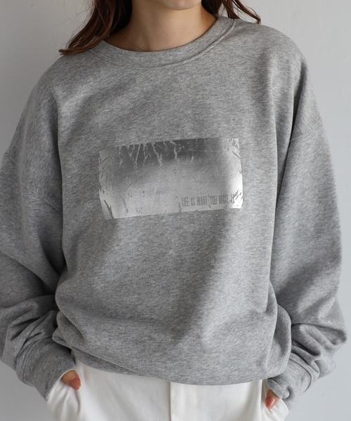 トレーナー スウェット foil print big sweat / オーバーサイズ箔プリントスウェット レディース ENC トレーナー スウェット foil print big sweat / オーバー