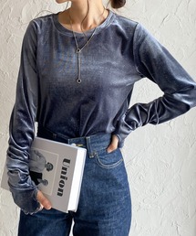 She's Closet（シーズクローゼット）の「長袖クルーネック指穴あきフィンガーホールラメベロアトップス/ロンT（Tシャツ/カットソー）」
