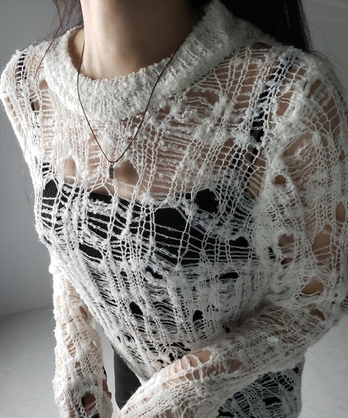 ニット・セーター IONSEOUL Damage Loose Fit Knit JE201 セール】【XU】damage loose knit（ニット/セーター）｜XU