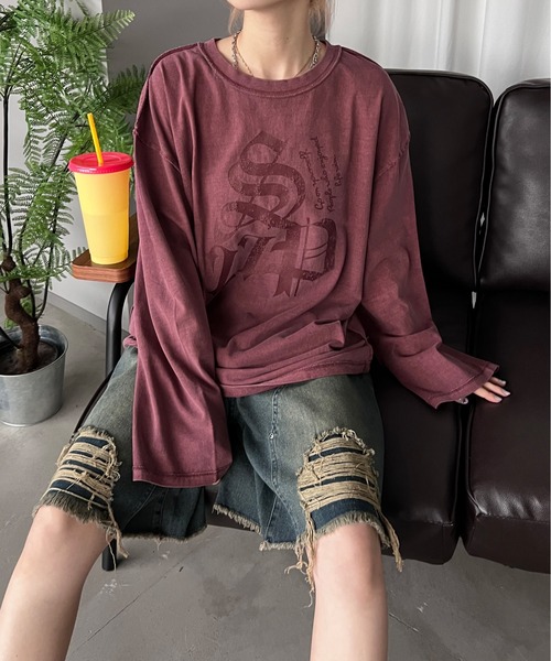 sedacle(セダクル)の「ピグメントプリントロンT(Tシャツ/カットソー・メンズ・ボルドー/ブラウン/チャコールグレー・SMALL/MEDIUM/LARGE)」の3枚目の写真