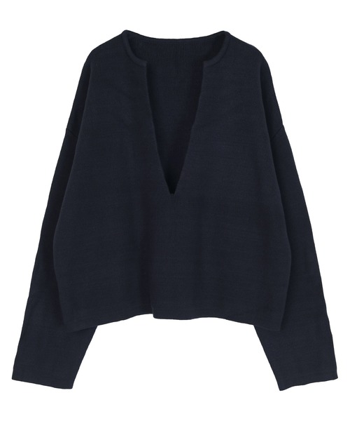 UR'S(ユアーズ)の「ディープキーネックワイドニット(ニット/セーター・レディース・ブラック/ネイビー/杢グレー・M/S/L)」の13枚目の写真