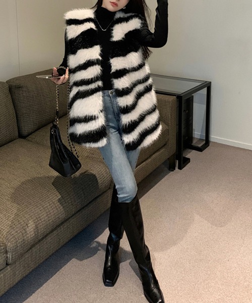 セール】ゼブラ柄フェイクファーベスト（ベスト）｜GLAMOROUS JANE