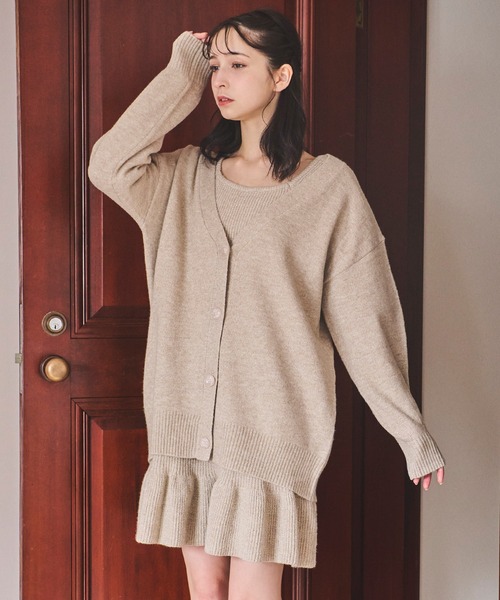 31 Sons de mode（トランテアン　ソン　ドゥ　モード）の「ロングカーデセットミニワンピース（ワンピース・レディース・ライトグレー/キャメル/ラベンダー/オフホワイト・フリー）」の14枚目の写真