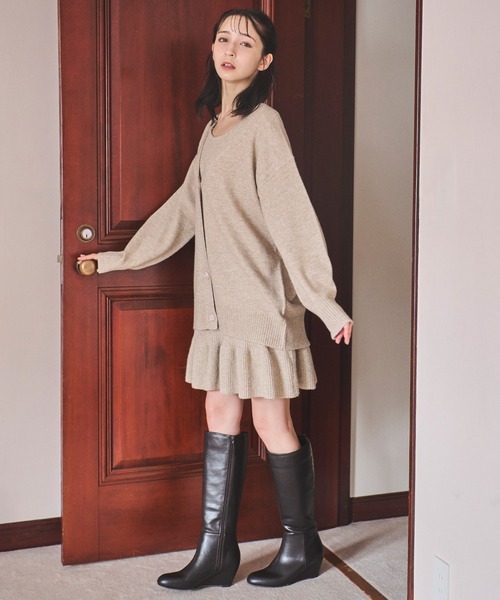 31 Sons de mode（トランテアン　ソン　ドゥ　モード）の「ロングカーデセットミニワンピース（ワンピース・レディース・ライトグレー/キャメル/ラベンダー/オフホワイト・フリー）」の18枚目の写真