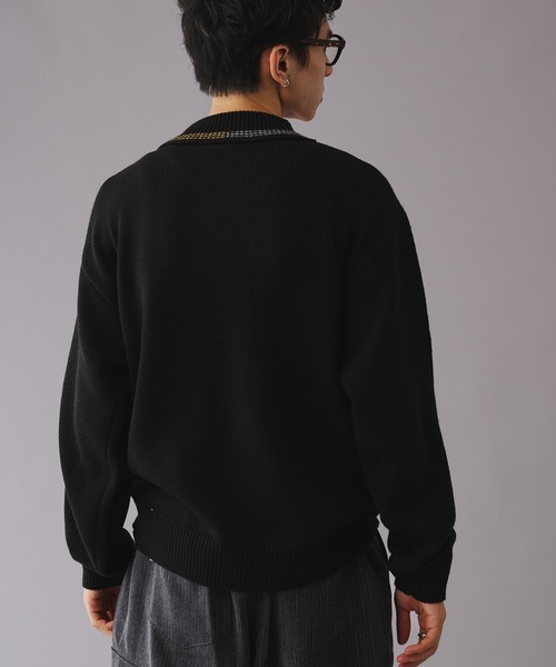 Adoon plain（アドーンプレーン）の「LINE PISS NAME KNIT POLO SHIRT