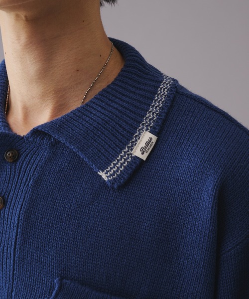 Adoon plain（アドーンプレーン）の「LINE PISS NAME KNIT POLO SHIRT