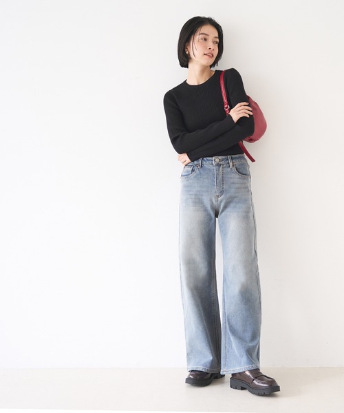 coca(coca)(コカ)の「【DAILY WARM】裏起毛デニムワイドパンツ(デニムパンツ・レディース・ライトブルー/ブルー/ブラック・M/L/S/XS/XL/2XL)」の6枚目の写真