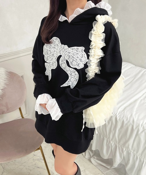 apres jour（アプレジュール）の「レースリボンスウェット【ZOZOTOWN限定アイテム】（パーカー・レディース・グレー/ブラック・フリー/X-LARGE）」の5枚目の写真