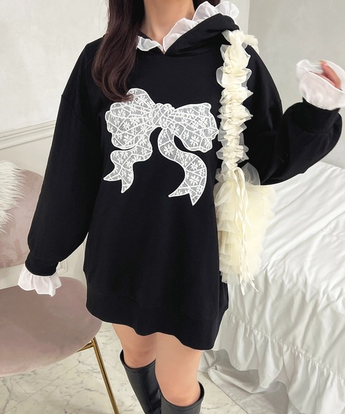 apres jour（アプレジュール）の「レースリボンスウェット【ZOZOTOWN限定アイテム】（パーカー・レディース・グレー/ブラック・フリー/X-LARGE）」の3枚目の写真