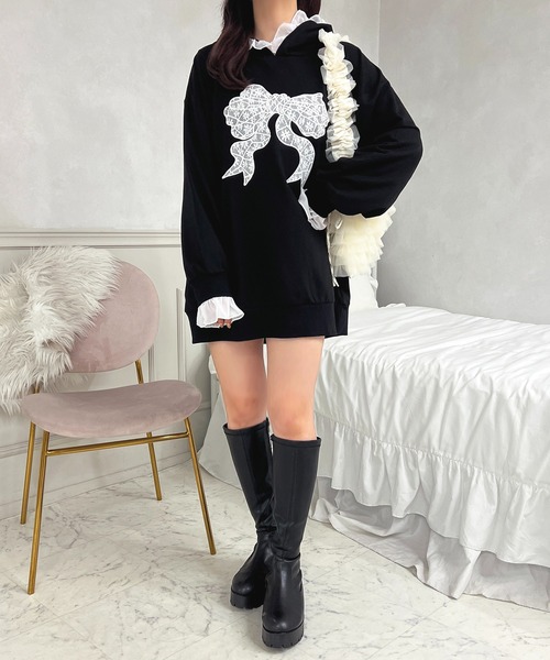 apres jour（アプレジュール）の「レースリボンスウェット【ZOZOTOWN限定アイテム】（パーカー・レディース・グレー/ブラック・フリー/X-LARGE）」の6枚目の写真