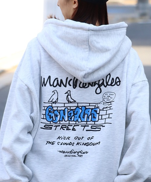 Mark Gonzales（マーク・ゴンザレス）の「【Mark Gonzales/マーク ゴンザレス】裏起毛 アートワークデザイン オーバーサイズ プルオーバーパーカー（パーカー・メンズ・ホワイト系1/ホワイト系2/ホワイト系3/ホワイト系4/ホワイト系5/ブラック系1/ブラック系2/ブラック系3/ブラック系4/ブラック系5/グレー系1/グレー系2/グレー系3/グレー系4/グレー系5・M/L/XL）」の13枚目の写真