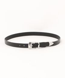 本革 シルバースクエアバックル レザーナローベルト 30mm