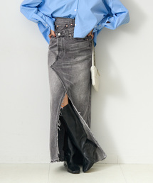 Bonum | ブラックデニムラップスカート(デニムスカート)