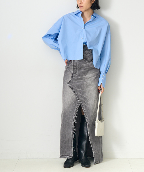 Bonum(ボナム)の「ブラックデニムラップスカート(デニムスカート・レディース・チャコールグレー・FREE)」の2枚目の写真