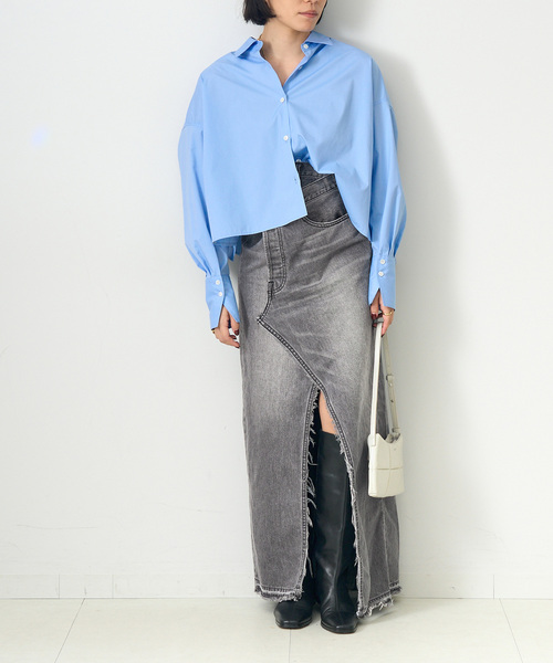 Bonum(ボナム)の「ブラックデニムラップスカート(デニムスカート・レディース・チャコールグレー・FREE)」の3枚目の写真