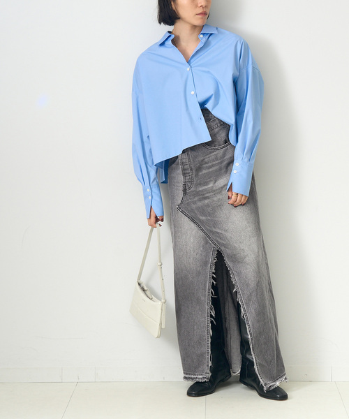 Bonum(ボナム)の「ブラックデニムラップスカート(デニムスカート・レディース・チャコールグレー・FREE)」の4枚目の写真