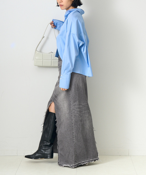 Bonum(ボナム)の「ブラックデニムラップスカート(デニムスカート・レディース・チャコールグレー・FREE)」の5枚目の写真