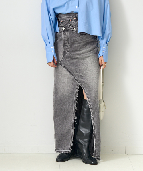 Bonum(ボナム)の「ブラックデニムラップスカート(デニムスカート・レディース・チャコールグレー・FREE)」の7枚目の写真