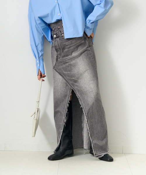 Bonum(ボナム)の「ブラックデニムラップスカート(デニムスカート・レディース・チャコールグレー・FREE)」の8枚目の写真