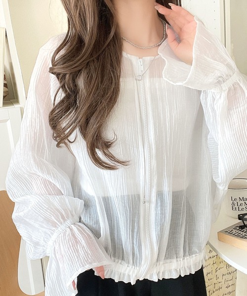 classicalelf(クラシカルエルフ)の「春夏さらっと羽織れる 楊柳シアー 袖フリルブルゾン(長袖)(シャツ/ブラウス・レディース・オフホワイト/ピンクベージュ/ブラック/ミント・MEDIUM/LARGE/X-LARGE/SMALL)」の10枚目の写真