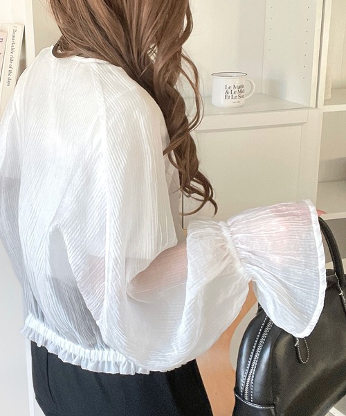 classicalelf(クラシカルエルフ)の「春夏さらっと羽織れる 楊柳シアー 袖フリルブルゾン(長袖)(シャツ/ブラウス・レディース・オフホワイト/ピンクベージュ/ブラック/ミント・MEDIUM/LARGE/X-LARGE/SMALL)」の15枚目の写真