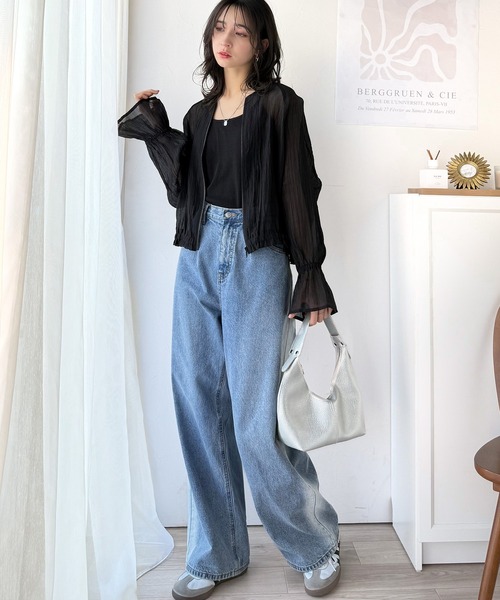 classicalelf(クラシカルエルフ)の「春夏さらっと羽織れる 楊柳シアー 袖フリルブルゾン(長袖)(シャツ/ブラウス・レディース・オフホワイト/ピンクベージュ/ブラック/ミント・MEDIUM/LARGE/X-LARGE/SMALL)」の18枚目の写真