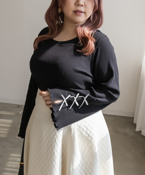 CLETTE(クレット)の「リボン使いフレア袖プルオーバー(Tシャツ/カットソー・レディース・オフホワイト/ブラック・4L/3L/LL)」の13枚目の写真