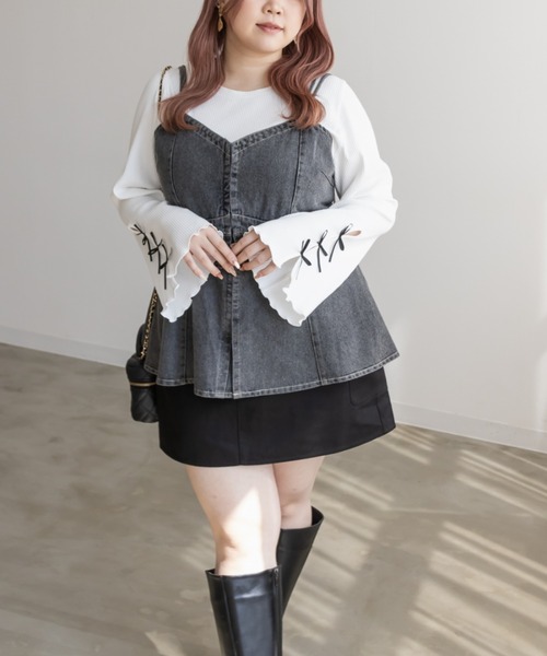 CLETTE(クレット)の「リボン使いフレア袖プルオーバー(Tシャツ/カットソー・レディース・オフホワイト/ブラック・4L/3L/LL)」の16枚目の写真