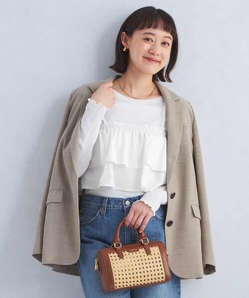 green label relaxing(グリーンレーベルリラクシング)の「2WAY シャーリング キャミソール(キャミソール・レディース・ホワイト/ブラック・FREE)」の2枚目の写真