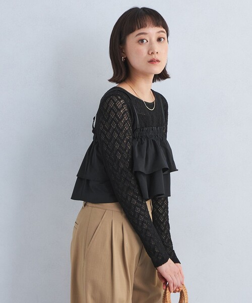 green label relaxing(グリーンレーベルリラクシング)の「2WAY シャーリング キャミソール(キャミソール・レディース・ホワイト/ブラック・FREE)」の5枚目の写真