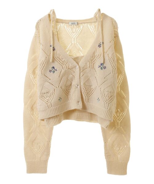 earth music&ecology（アースミュージックアンドエコロジー）の「SET2点刺繍ビスチェ＋カーディガン（カーディガン/ボレロ・レディース・アイボリー/ピンク/ブラック・FREE）」の10枚目の写真