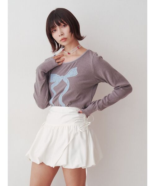 jouetie（ジュエティ）の「リボンバルーンスカパン（スカート・レディース・オフホワイト/グレー/ブラック・MEDIUM）」の13枚目の写真