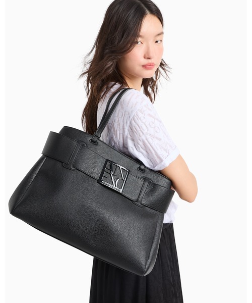 ARMANI EXCHANGE（アルマーニエクスチェンジ）の「【A|X アルマーニ エクスチェンジ】＜ZOZO限定＞BOXロゴバックル ミディアムトートバッグ（トートバッグ・レディース・ブラック・FREE）」の3枚目の写真
