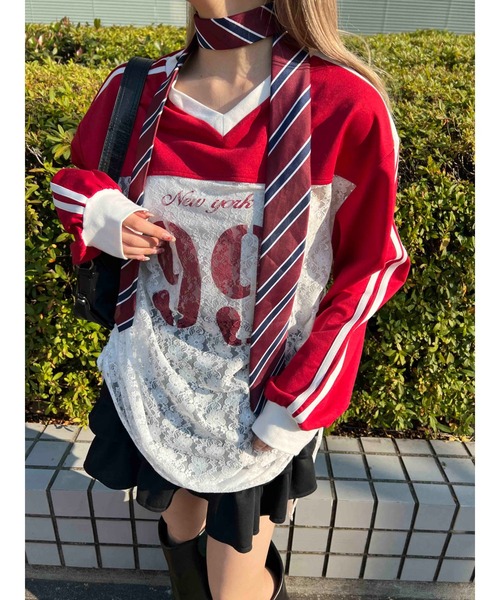 WC(ダブル シー)の「レース切替ユニフォームロンT(Tシャツ/カットソー・レディース・ネイビー/レッド/グレー・FREE)」の21枚目の写真