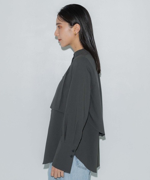 ★超高級　極美品◎パブリックトウキョウ　バンドカラーシャツ　ブラック GRクロスオープンカラーシャツ（シャツ/ブラウス）｜PUBLIC