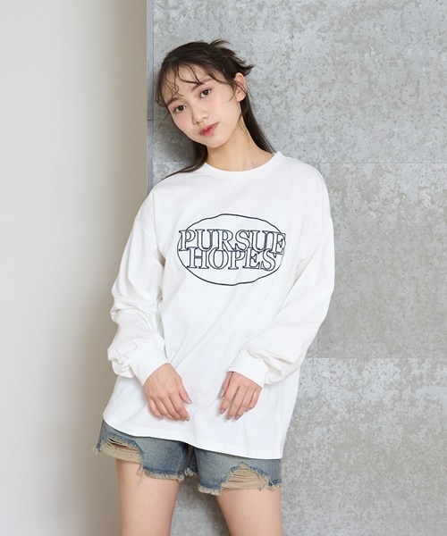 LOVETOXIC（ラブトキシック）の「【GOODPRICE】サークル刺繍長袖Tシャツ（Tシャツ/カットソー・キッズ・ピンク/サックスブルー/ブラック/オフホワイト・L:160cm/S:140cm/M:150cm）」の2枚目の写真